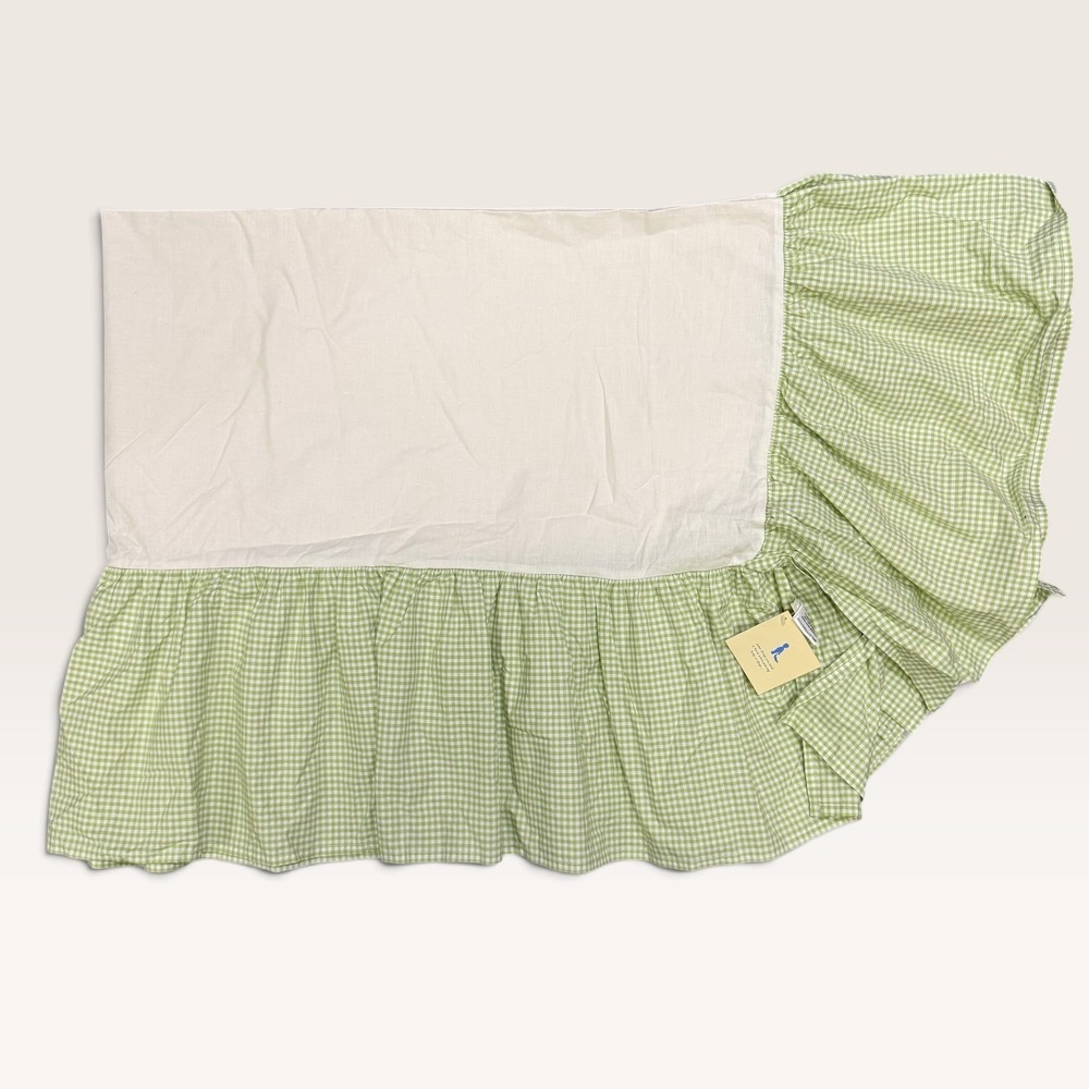 Pottery Barn Kids Green Gingham Ruffled Cotton Crib Skirt NWT Portugal